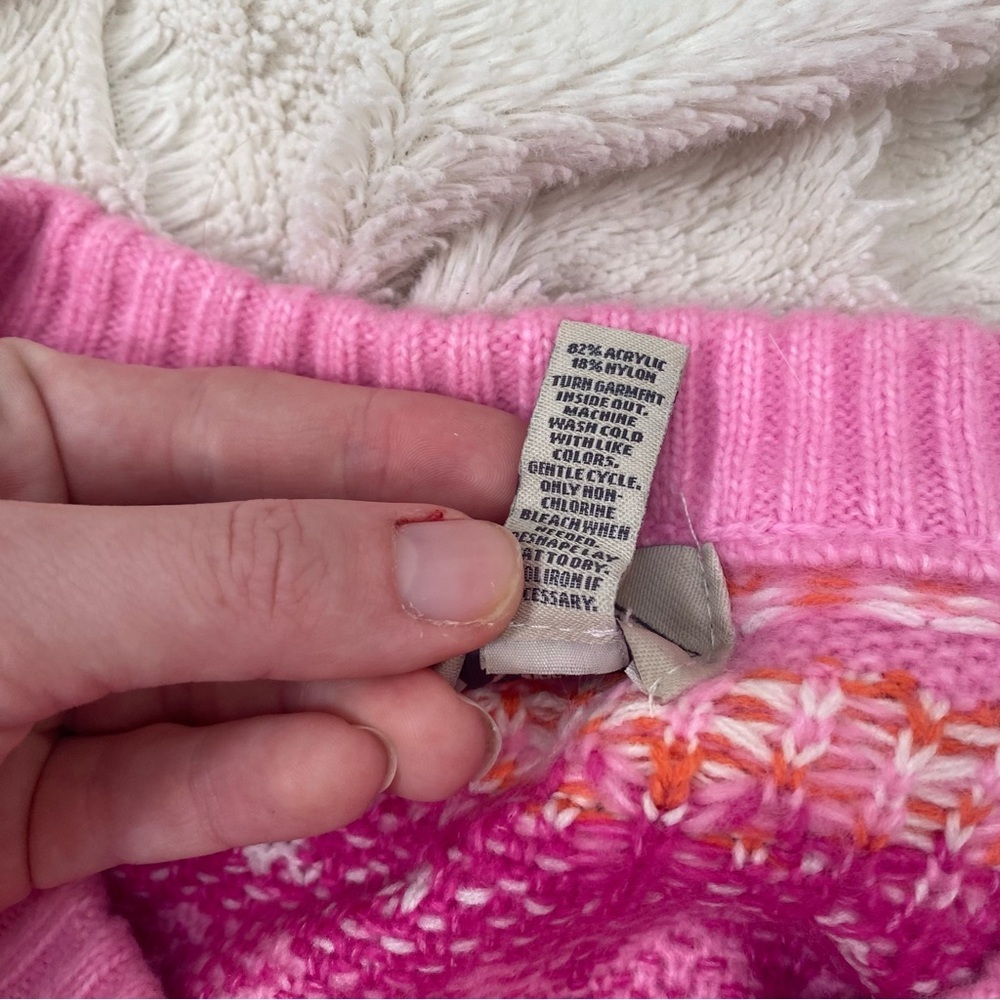 St John's Bay Fair Isle Geometric Crewneck Sweater pink/orange Sz XL - Picture 6 of 7